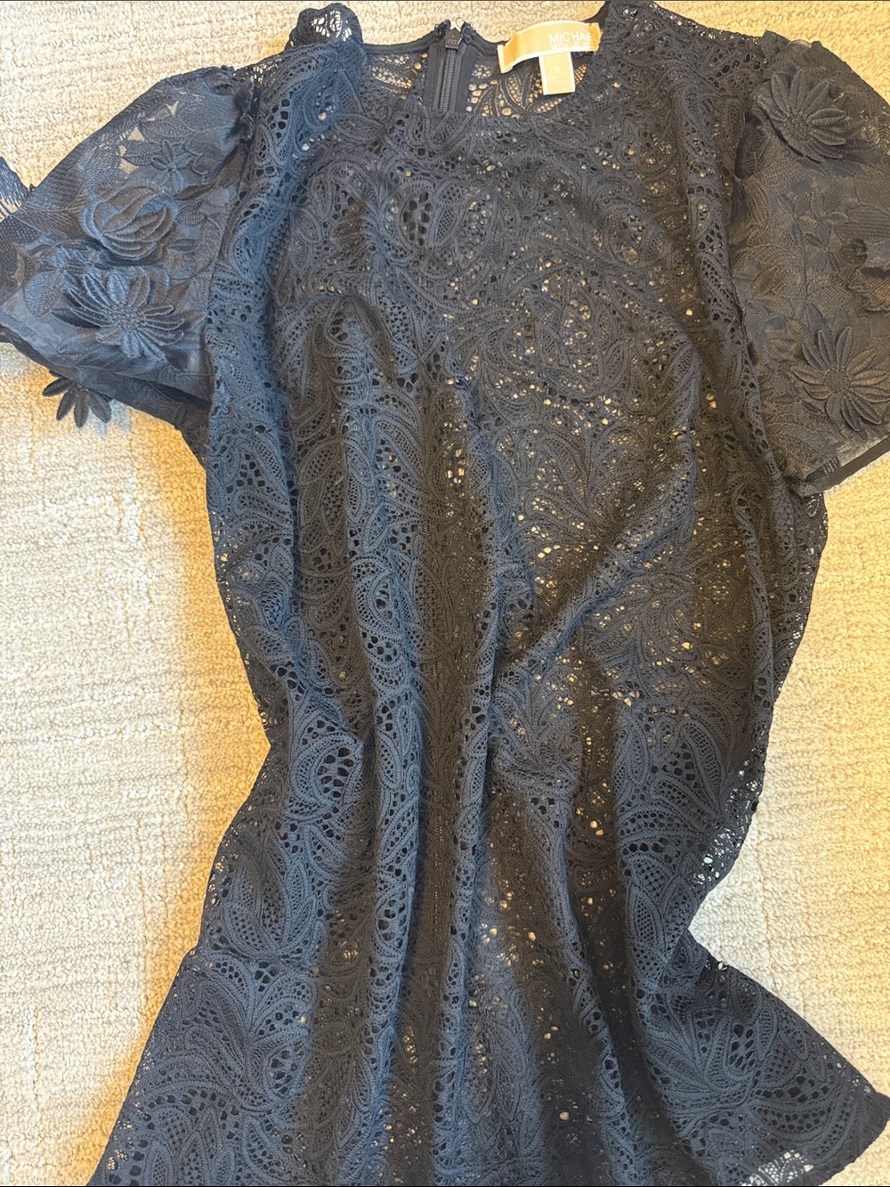 Michael Kors Black Lace Top with Sheer Crochet Detail